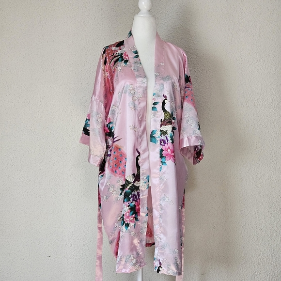 Pink Short Satin Robe - Picture 3 of 3